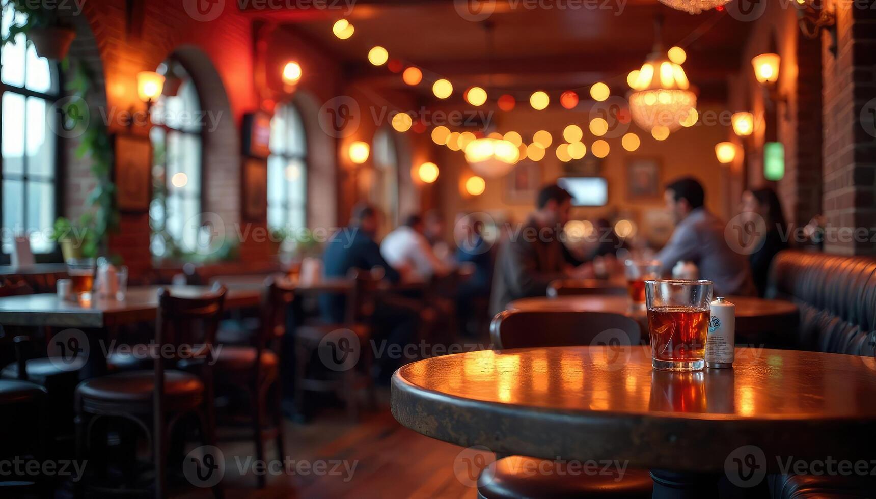 A bar with people sitting at tables and drinking photo