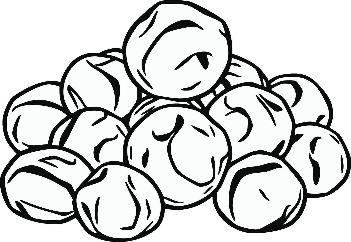 Pile Of Detailed Monochrome Brussels Sprouts Illustration On A White Background vector
