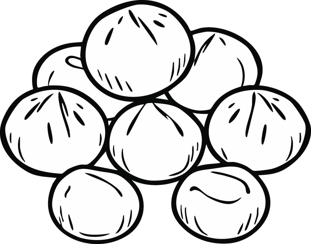 Pile Of Eight Simple Drawn Round White Steamed Buns With Dark Outlines On Light Background vector