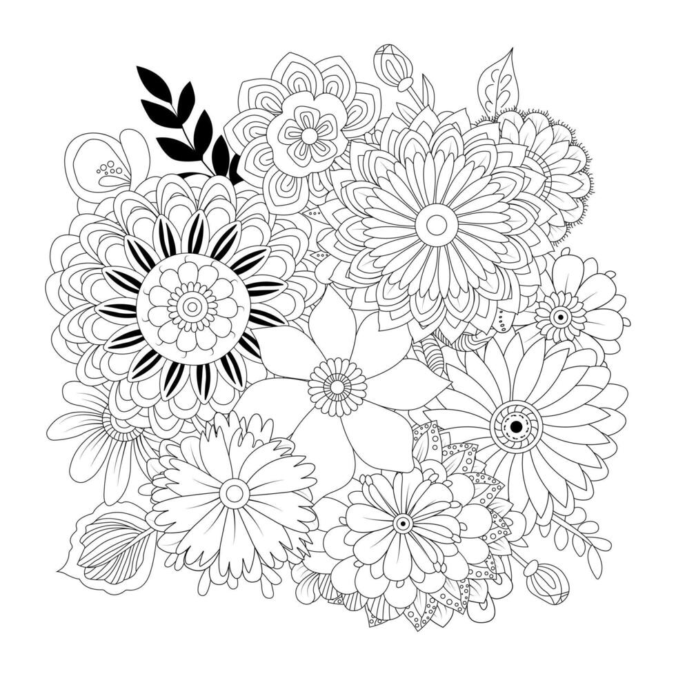 Detailed black and white floral mandala design for coloring books and creative projects vector