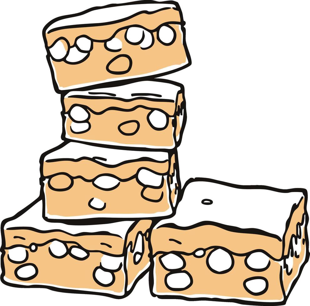 Stack Of Hand Drawn Cream Fudge Candy On A White Background Dessert Illustration Sweetness vector