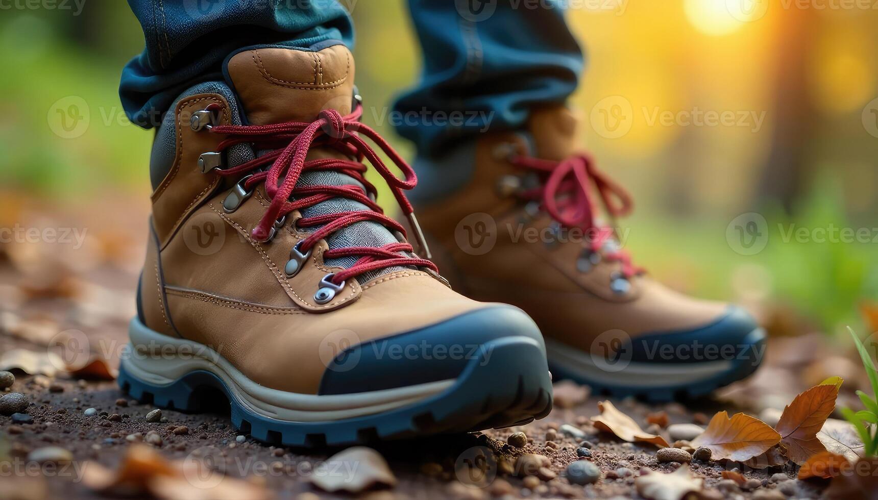 Close-up of sturdy hiking boots, laces tied, ready for adventure , boots, all terrain boots photo