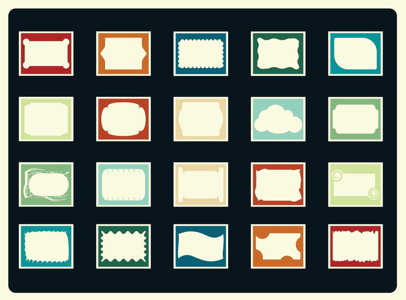 Set frame colorful retro geometric y2k and groovy outline frames vector