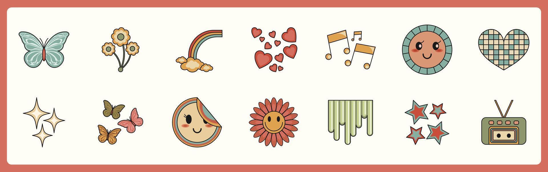 Aestethic. Retro elements, user interface, psychedelic greek sculpture, smile, planet, windows, icons in trendy y2k retro style. illustrationsase vector