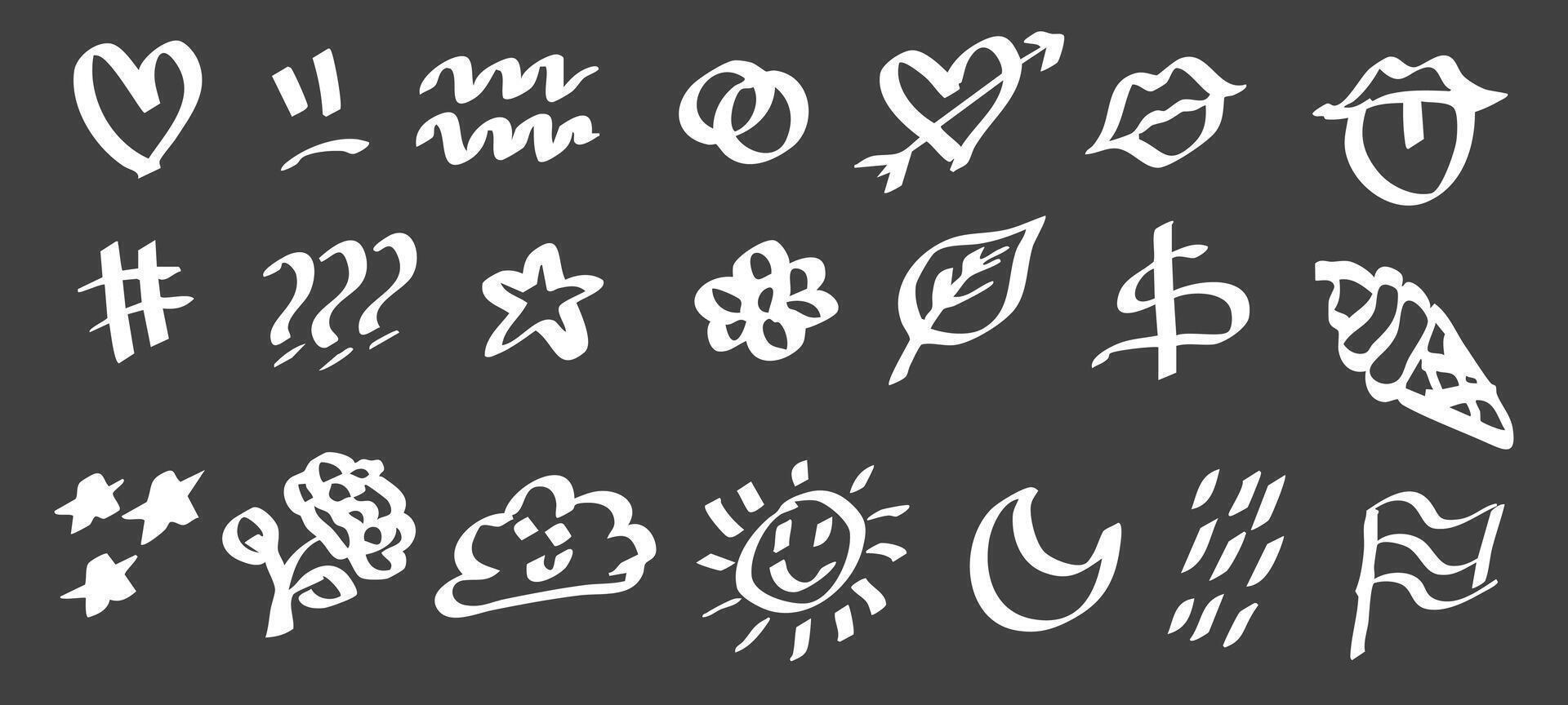Doodle hand drawn . Grunge grafitti . Sketch crayon icon tattoo. Scribble marker art. Line, shape punk doodle grafiti with cute element. Chalk bg vector