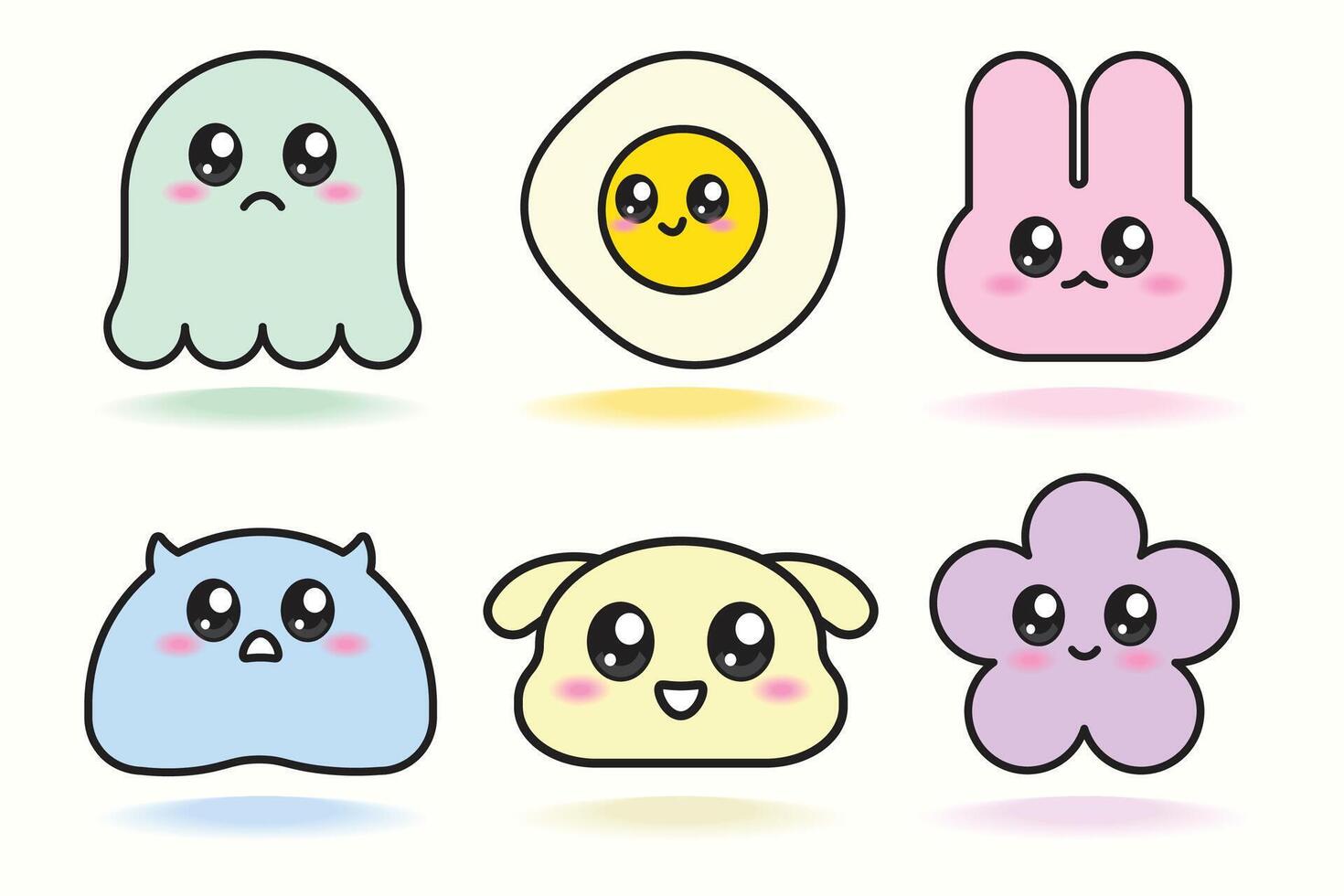 Cute expression animal food flower shape icons vector