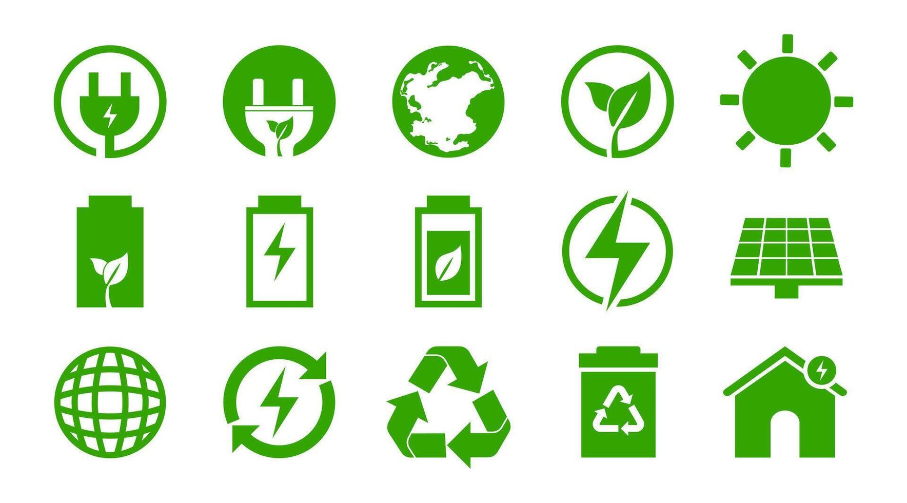 Green Energy icon set, Eco friendly symbol, Enviromental, Solar, Battery illustration, Clip art, Bio graphic elements on transparent background.. vector