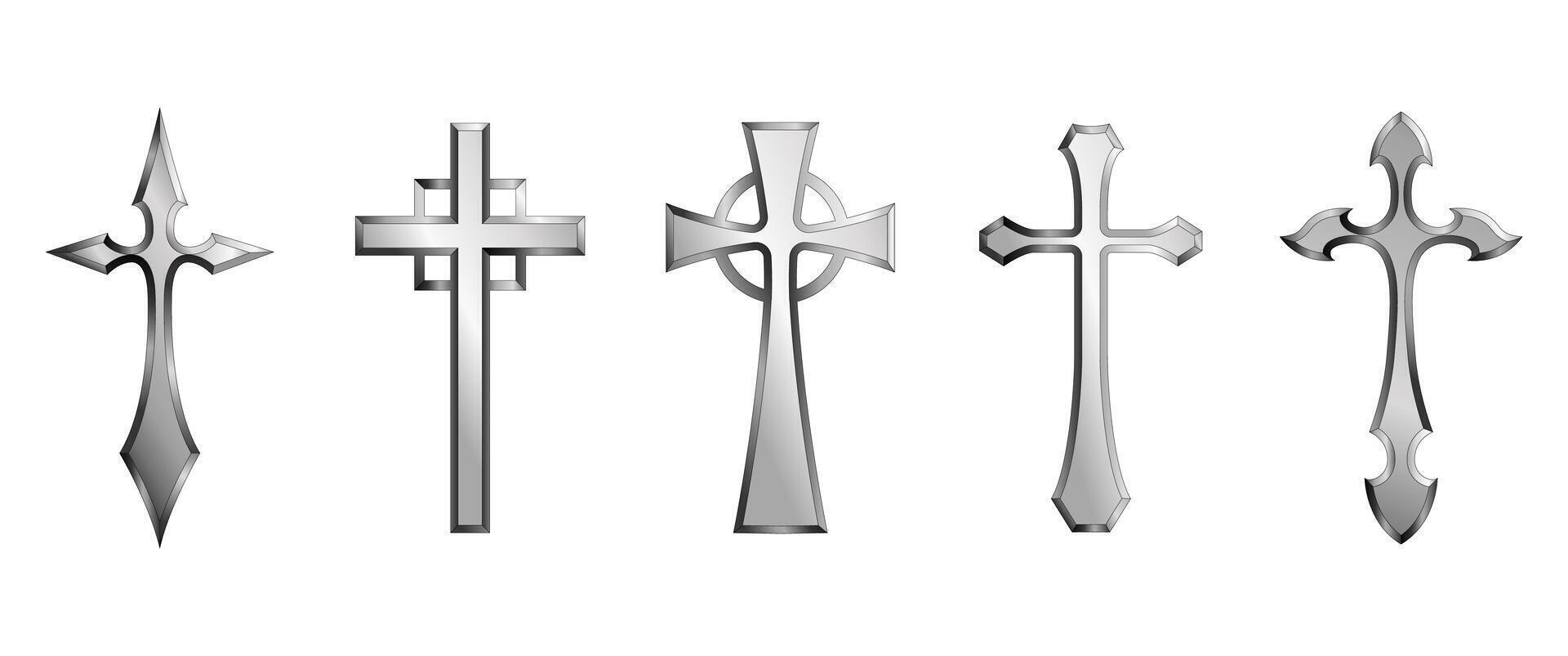 Isolated Silver Cross design, Chrome Chain, Christain, Gothic graphic elements and illustration for decoration, Easter Clip art, Classic style elements vector