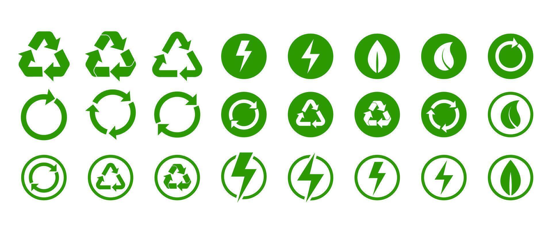 Isolated Green Ecology vetor symbol, Recycle Icon set, Environmrntal, ECO, Clean Energy graphic elements, Recycling illustration clip art on Transparent background. vector