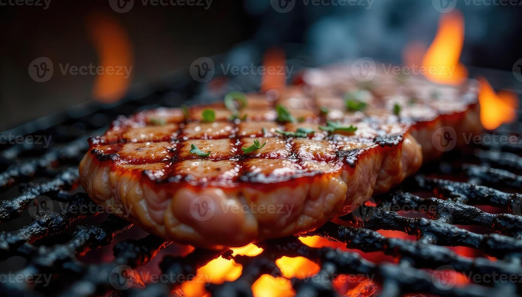 Grilled steak on the grill photo