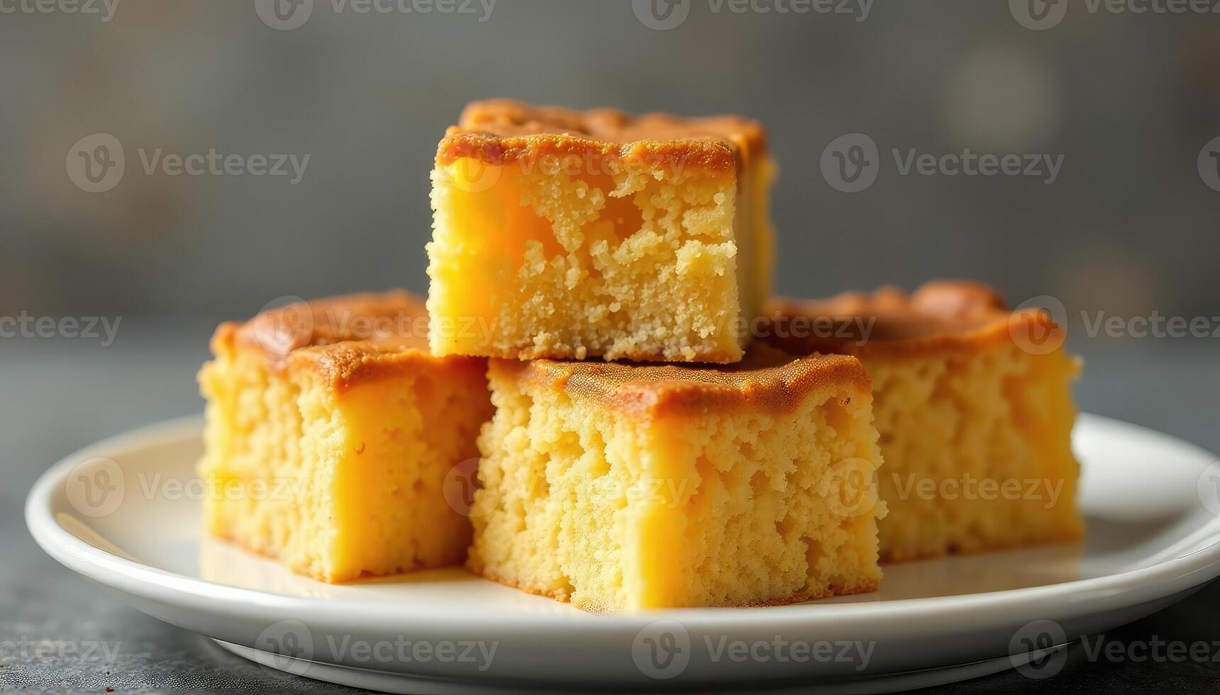 A plate with four pieces of cornbread photo