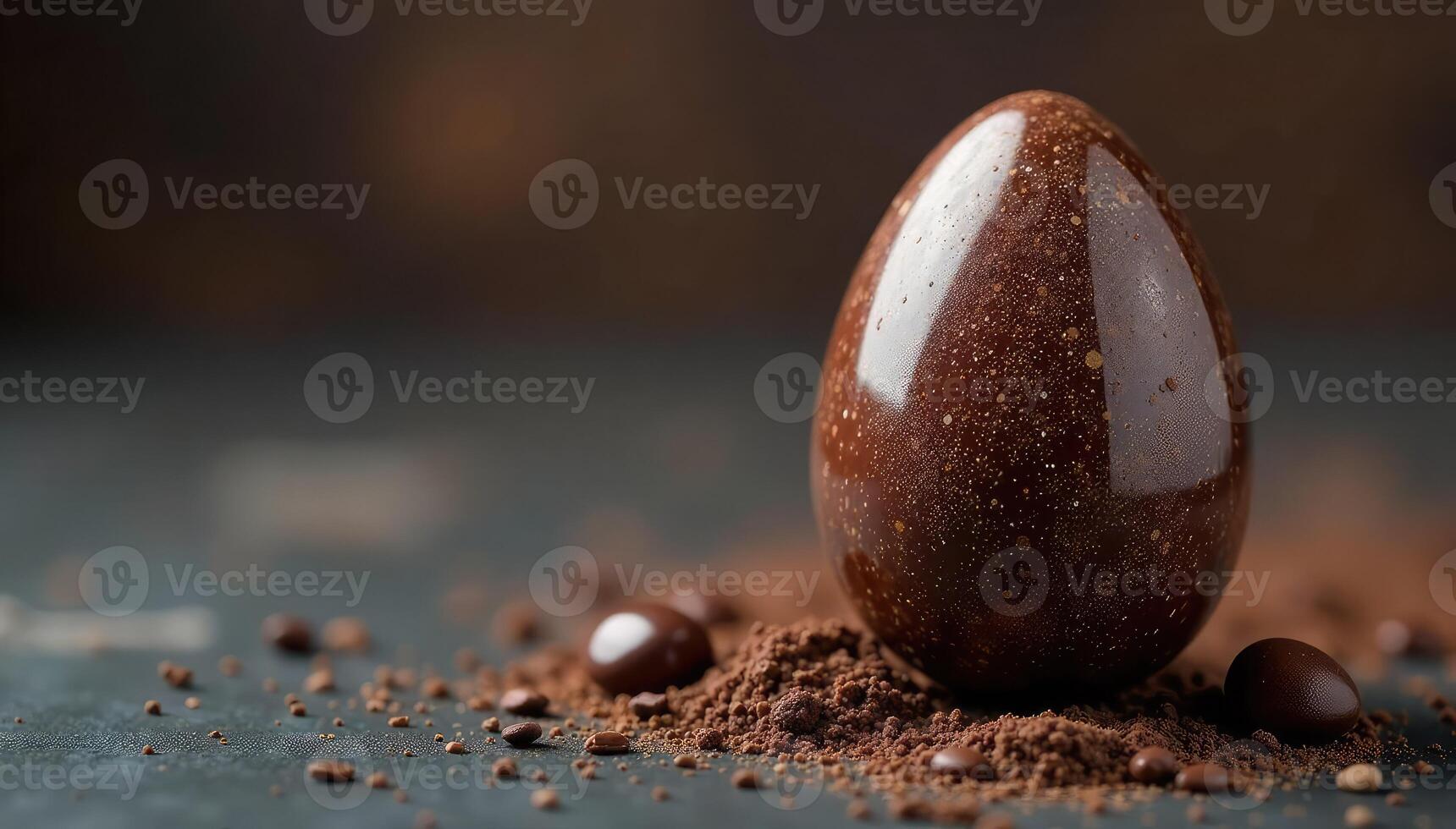 Dark chocolate easter egg, speckled design, shiny finish, smooth, confectionery photo