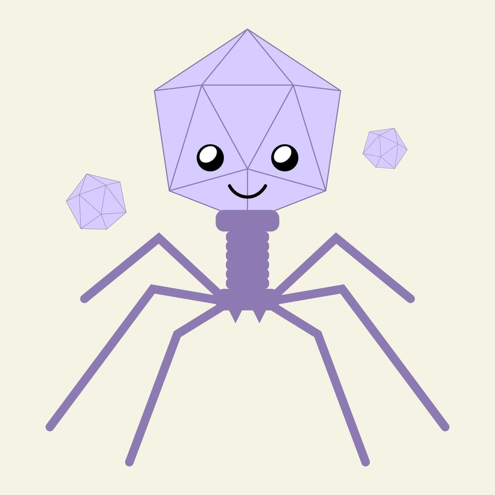 Cute Purple Bacteriophage Virus Cartoon Illustration Microbe vector