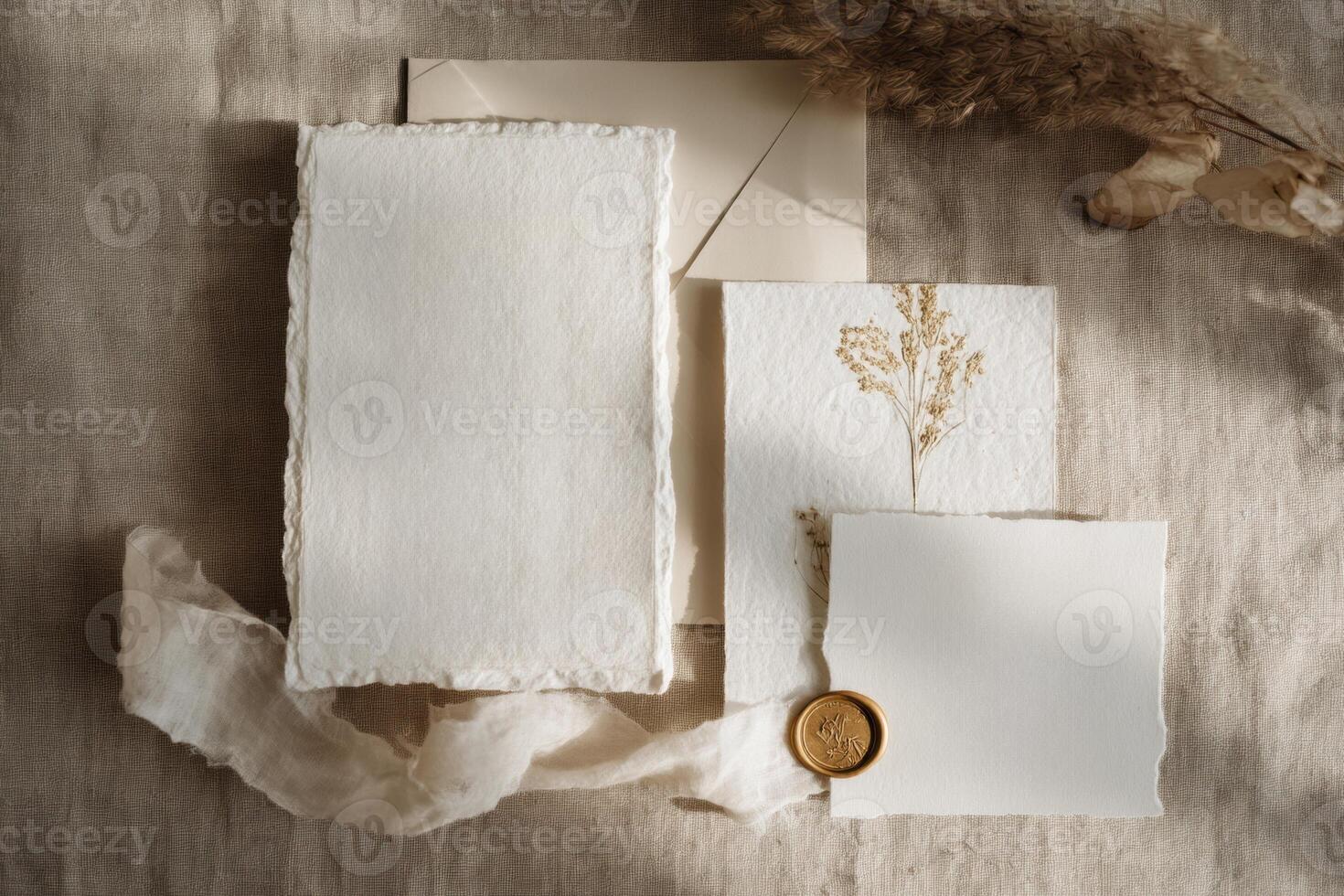 A white envelope with gold foil and a piece of paper photo