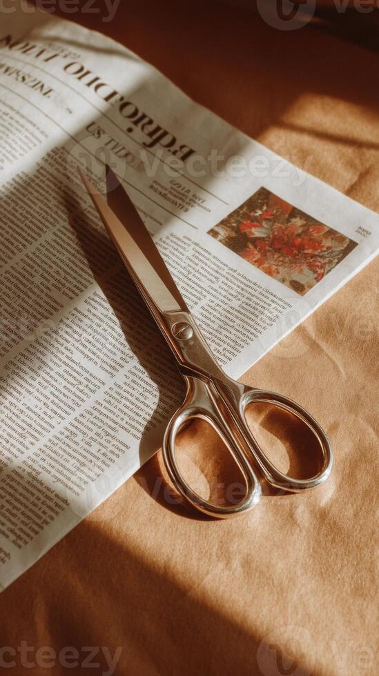 A pair of scissors on a newspaper photo