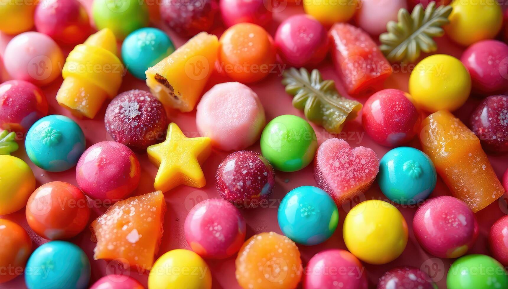 A colorful assortment of sweet candies, various shapes and sizes , dessert, delicious candy photo