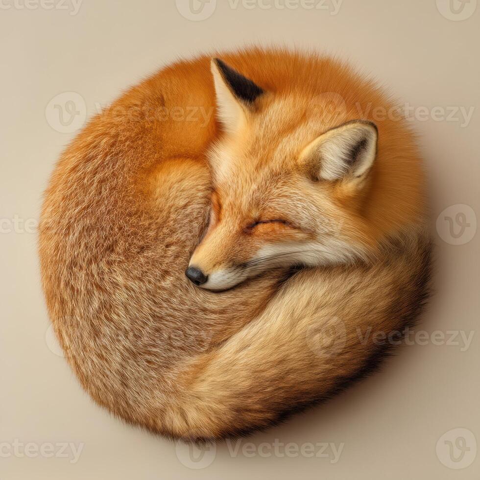A sleeping fox curled up in a circle photo