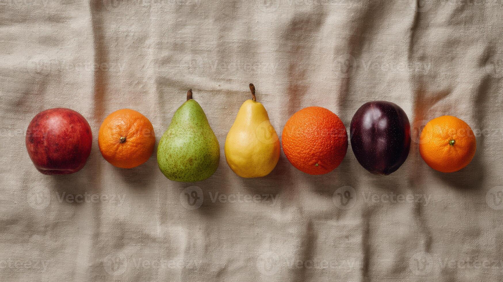 A row of fruit arranged in a line photo