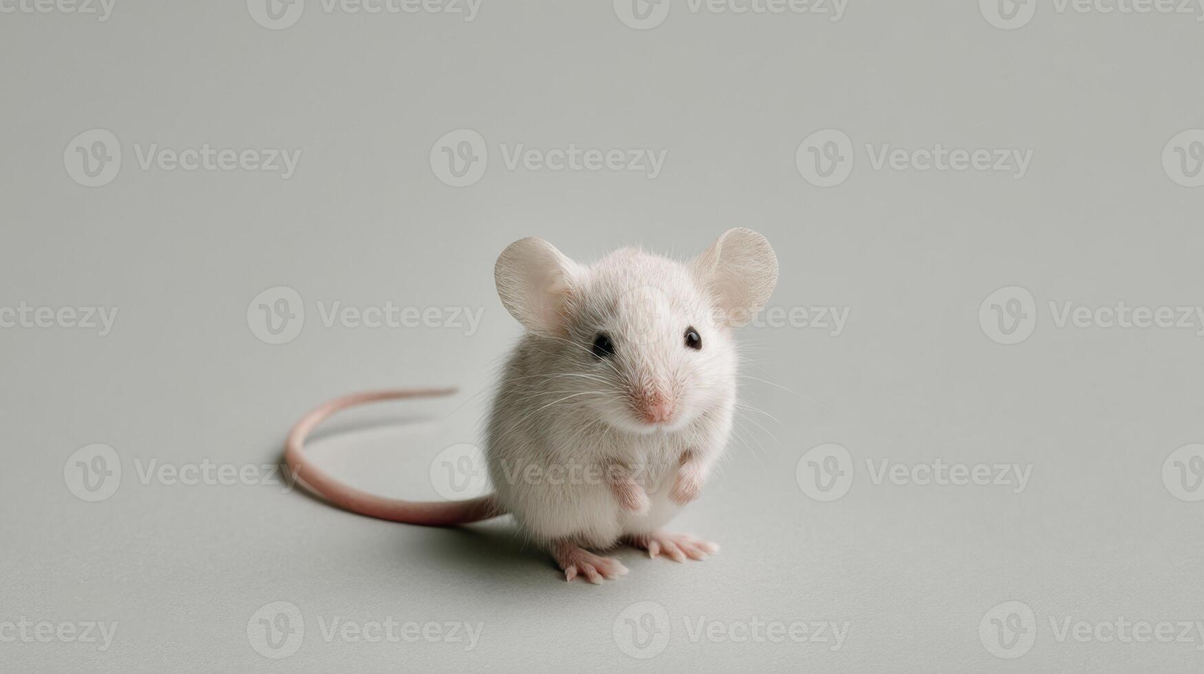 A white mouse standing on a gray background photo