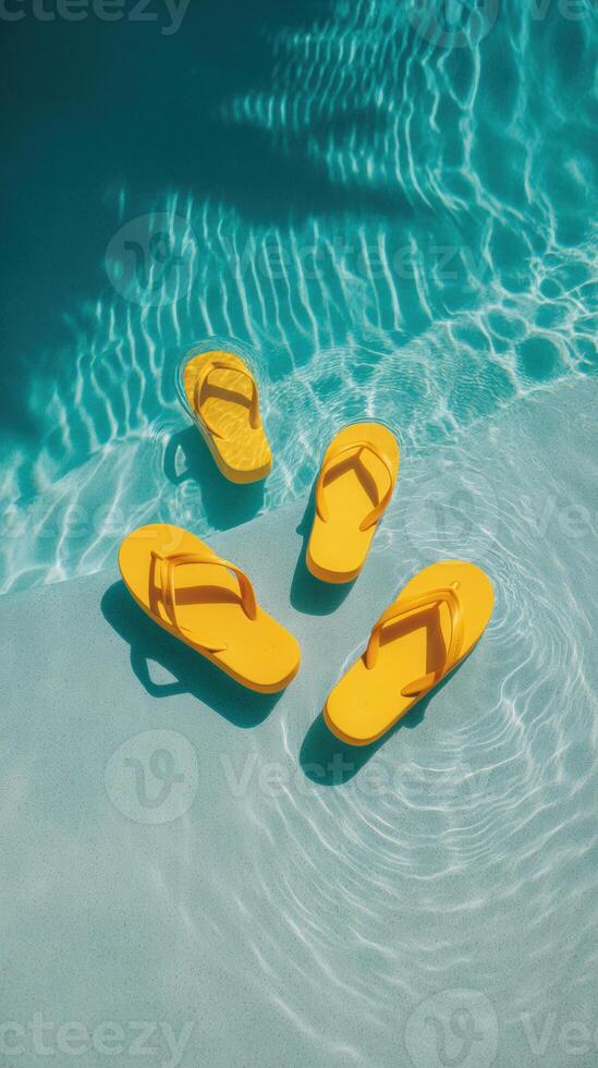 Three yellow flip flops in the water photo