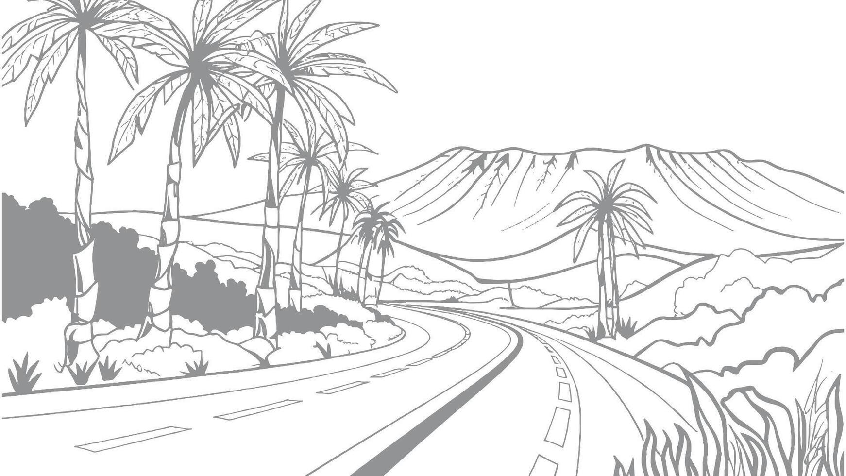 landscape with trees house and mountain hand-drawn. vector