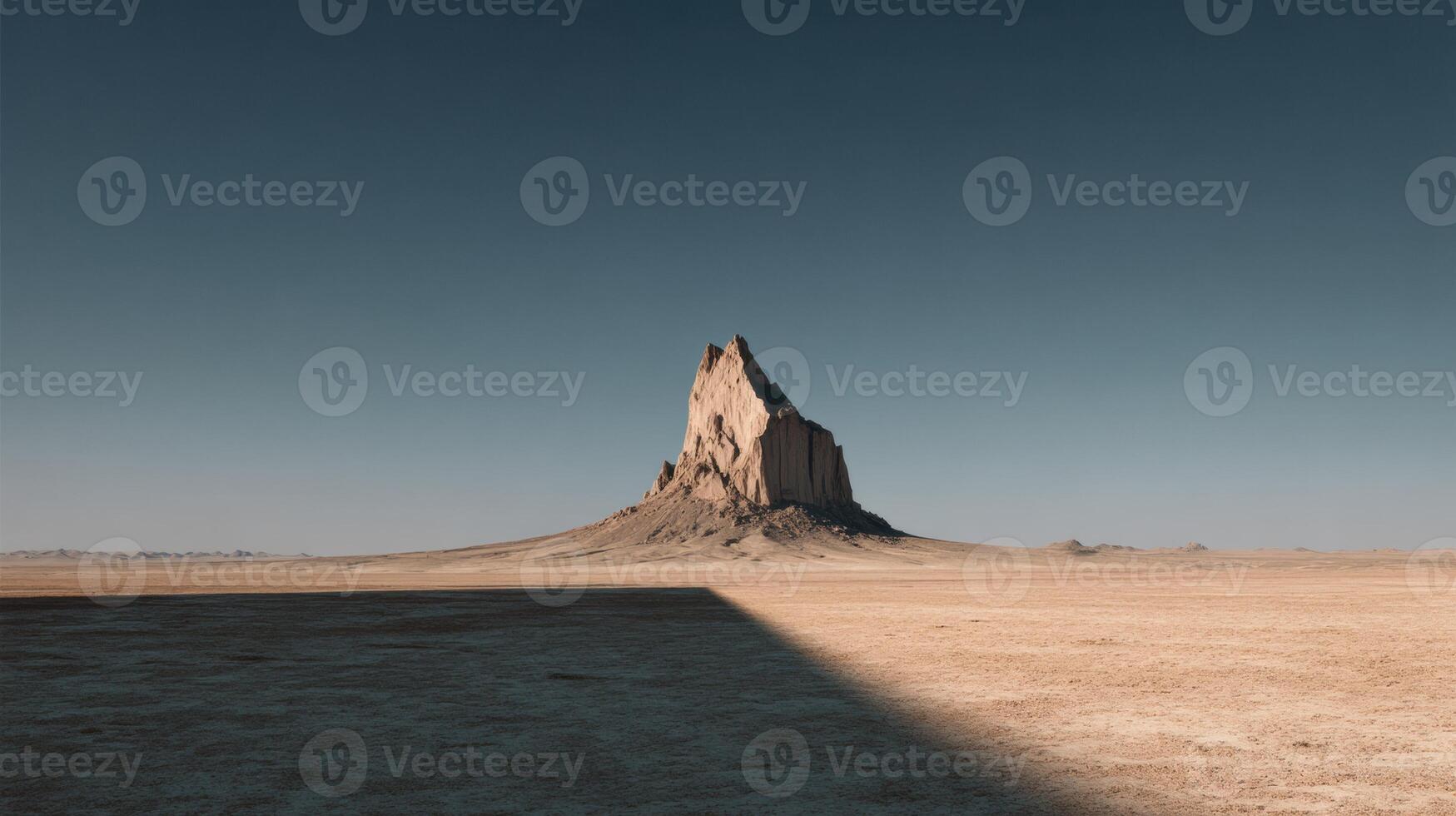 A large rock in the desert with a shadow photo