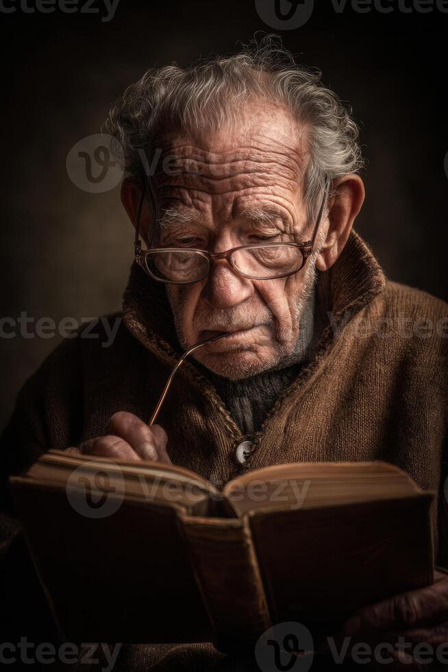 An old man reading a book photo