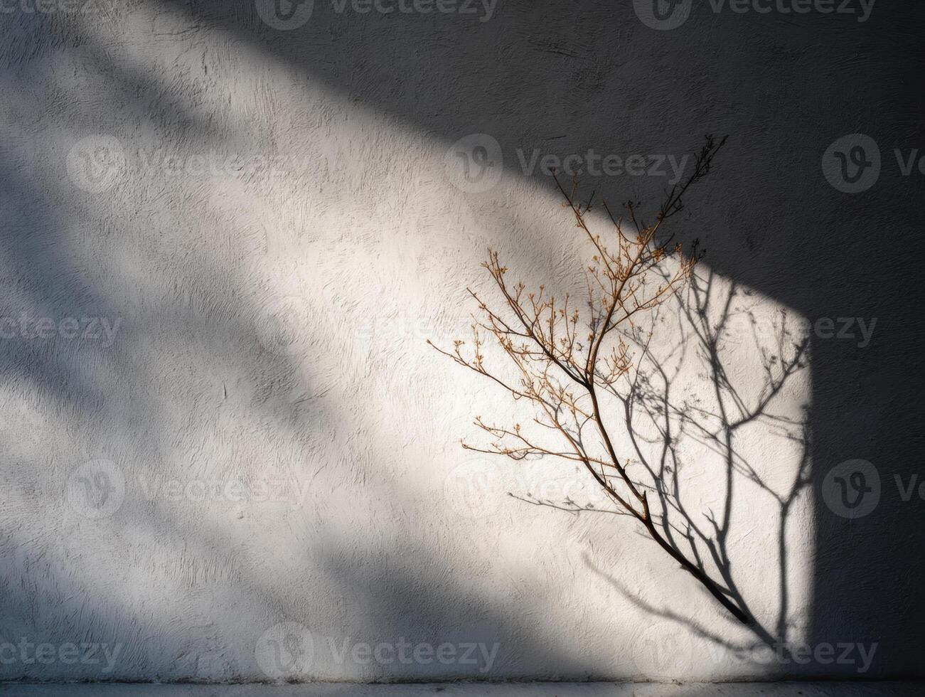 A tree is shown in front of a wall photo
