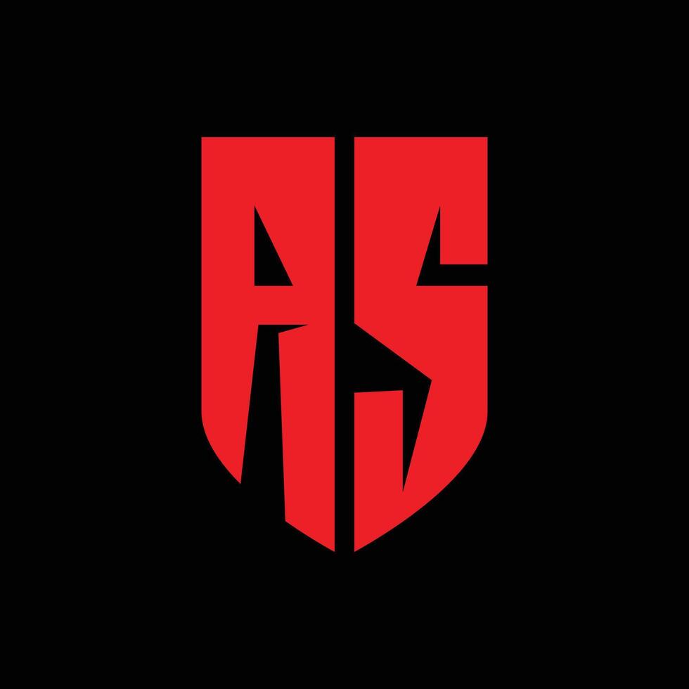 AS Monogram Shield Logo Design in Bold Red Modern Security and Sports Emblem on Black Background vector