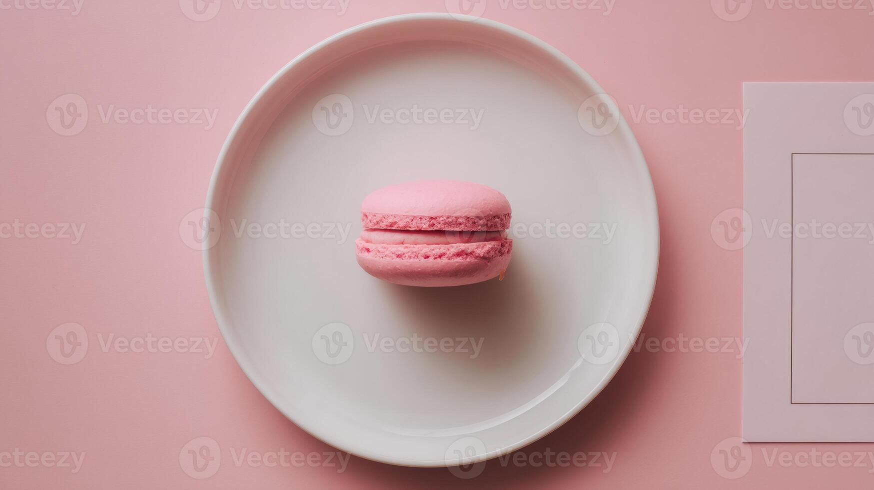 A pink macaron on a white plate photo