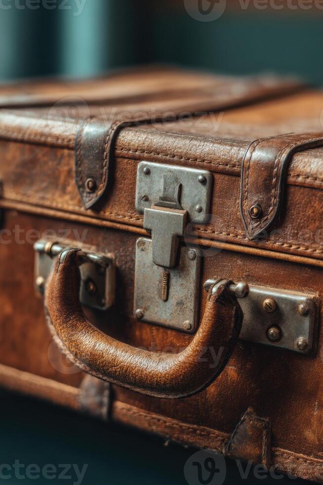 A close up of a brown suitcase photo