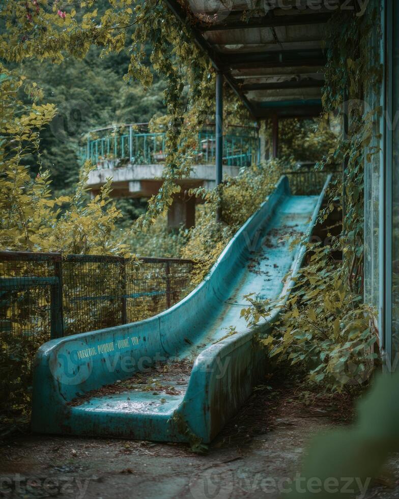 An abandoned slide in the park photo