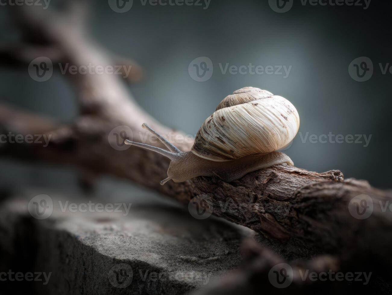 A snail sitting on a branch photo