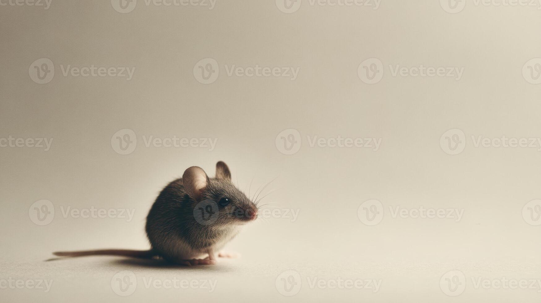 A small mouse is standing on a white background photo