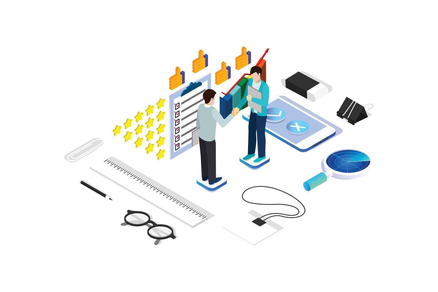 Modern Isometric Flat Conceptual Illustration of SLA - Service Level Agreement, Signing Document and Hand Shake vector