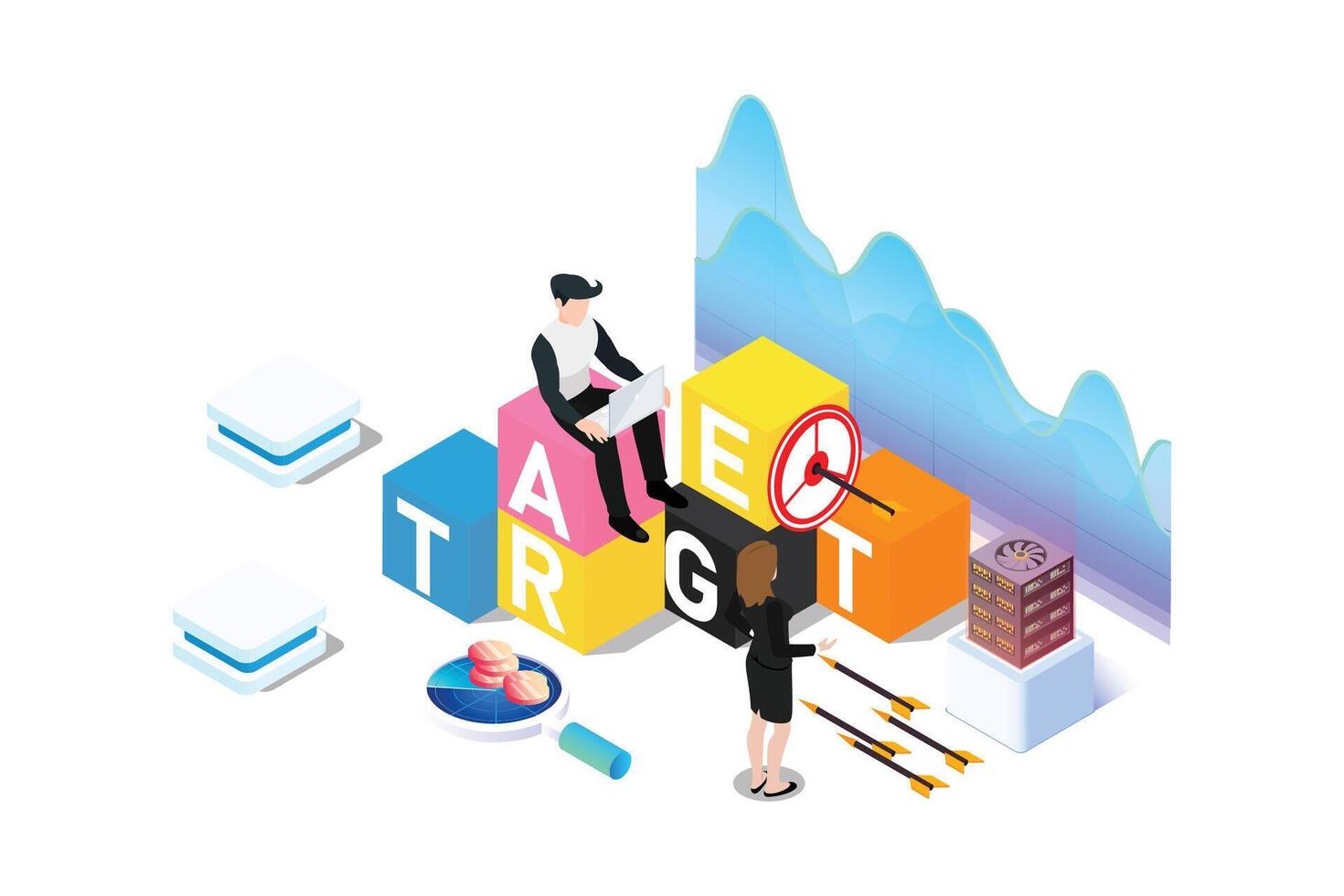 3D Isometric Flat Conceptual Illustration of Target Marketing, Audience Analyzing and Segmentation vector