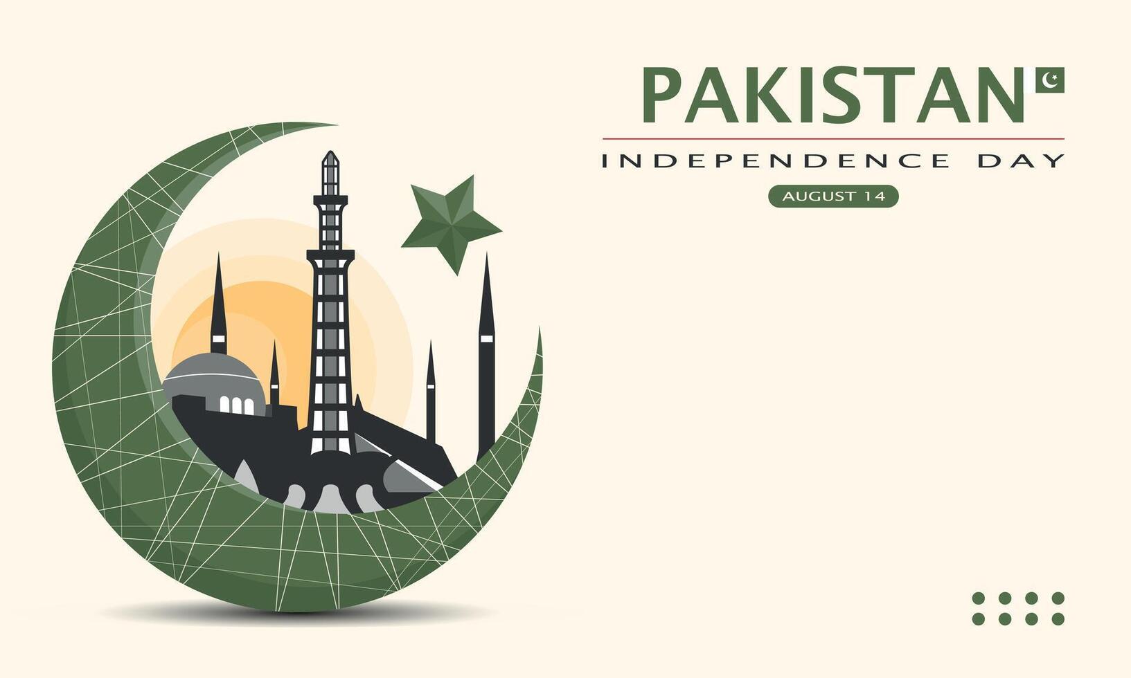 Pakistan Independence Day Template. Crescent moon with historical building. Copy space area vector