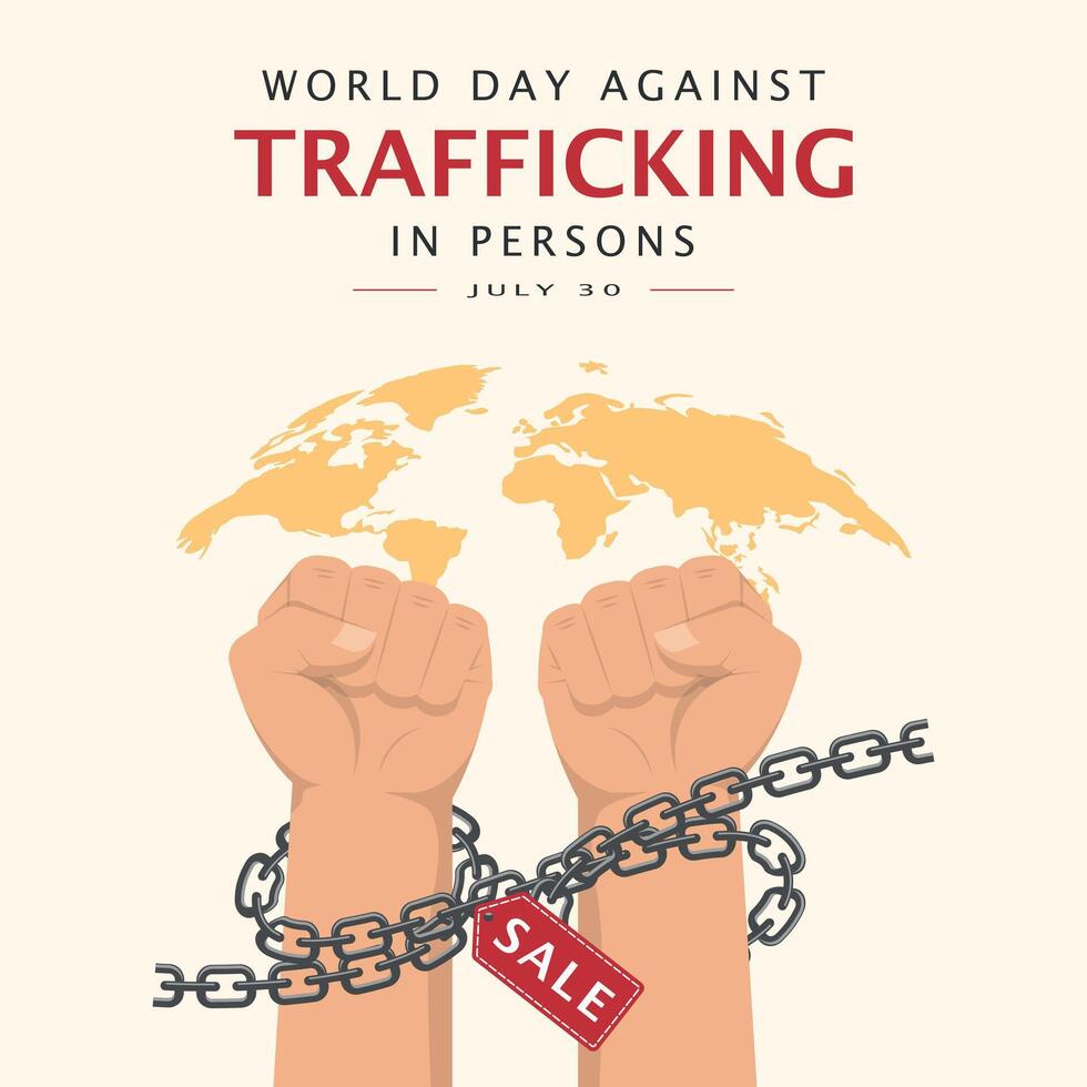 World Day Against Trafficking In Persons Poster. Hands bound in chains vector