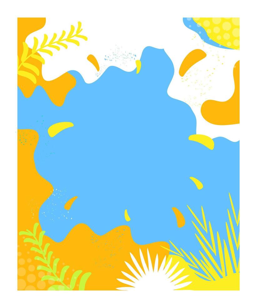 Summer greeting colorful poster. Summer tropical leaves clip art in colorful abstract background for seasonal greeting card vector