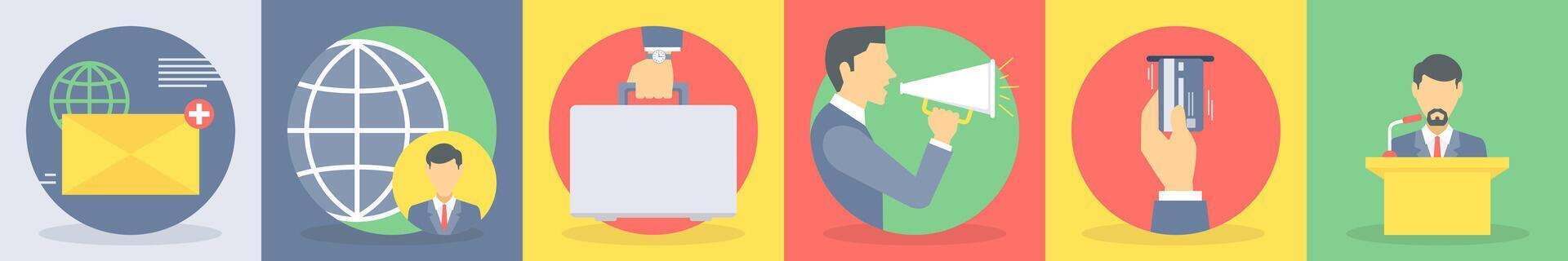 Six business icons as mail, global business vector