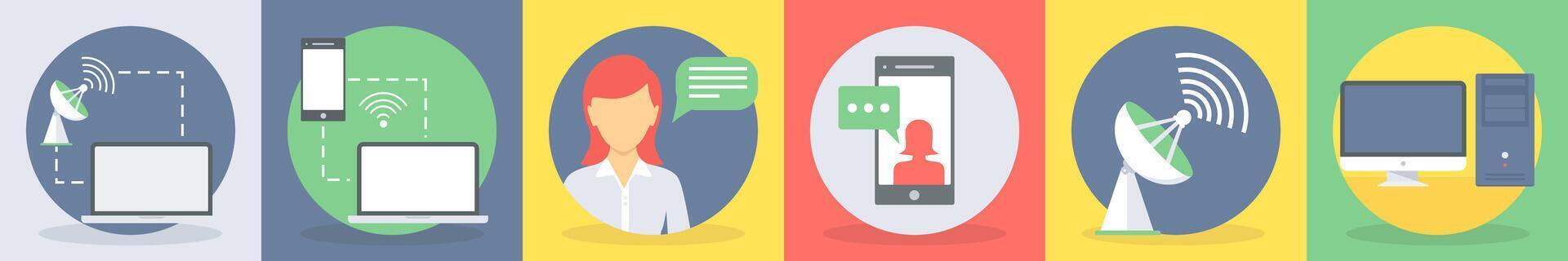seis comunicación íconos como computadora red, sensible vector