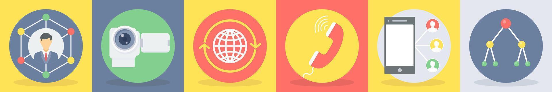 Six communication icons as business network, handy cam vector