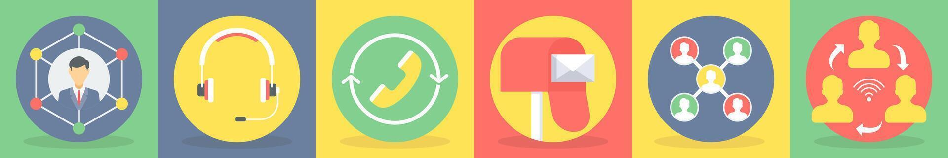 Six communication icons as business network, headset vector