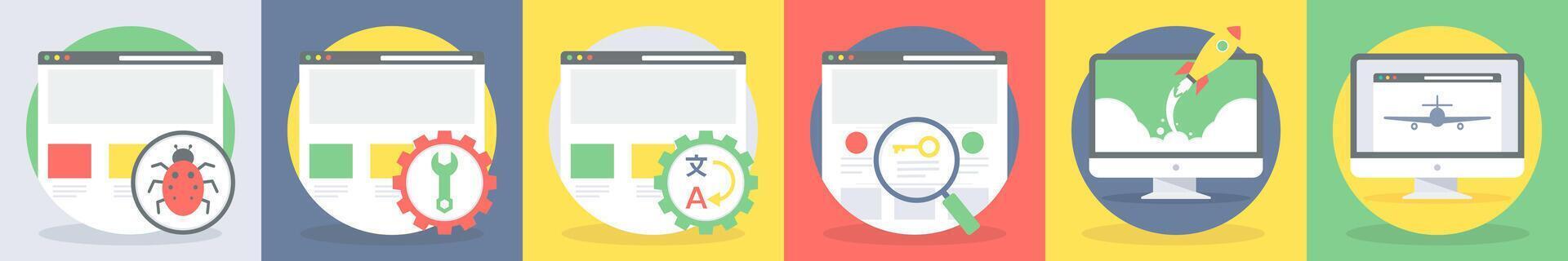5 round seo icons as web bug, page setting vector