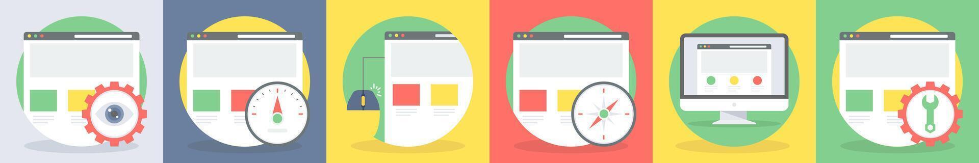 5 round seo icons as page settings, web navigation vector