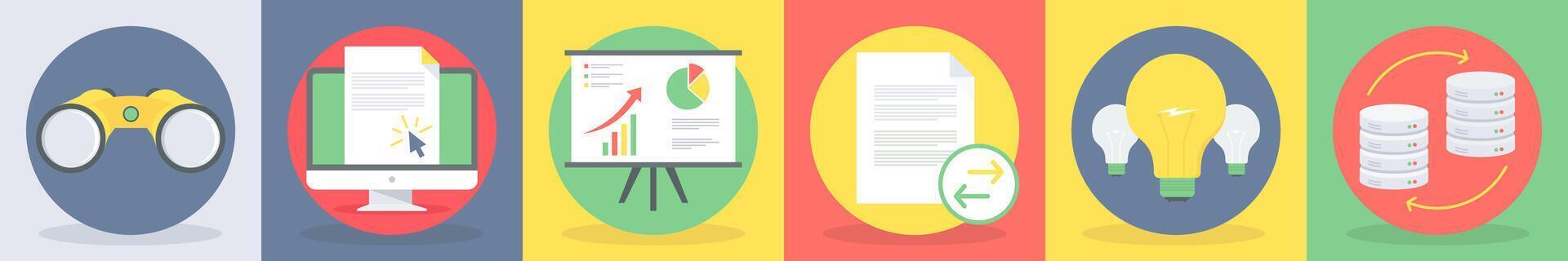 Six seo icons as binoculars, e-document vector
