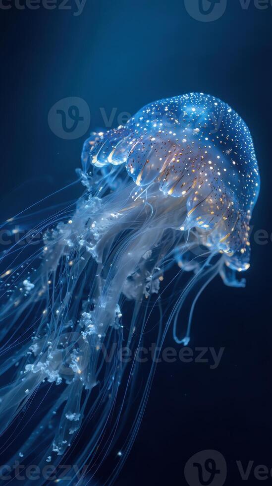 A jellyfish floating in the dark water photo