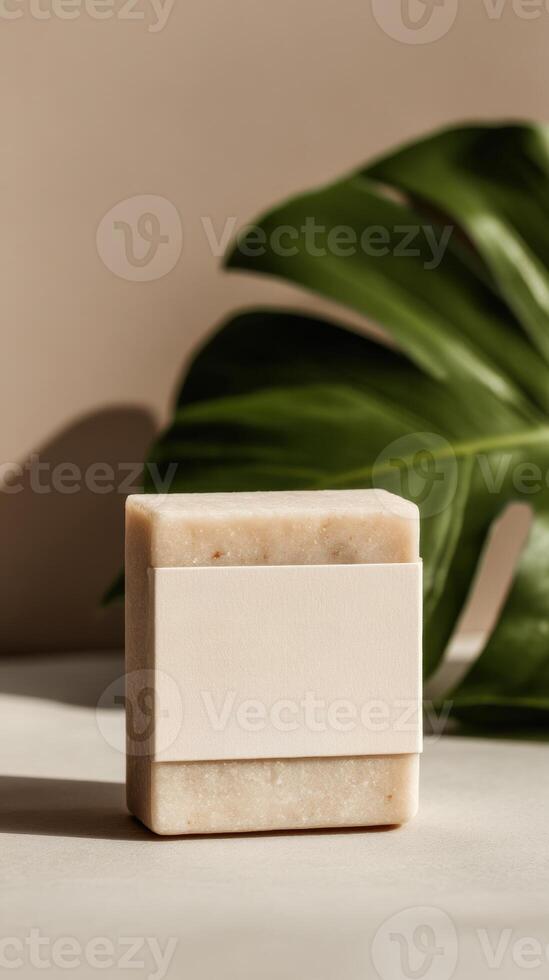 A soap bar with a leaf on top photo