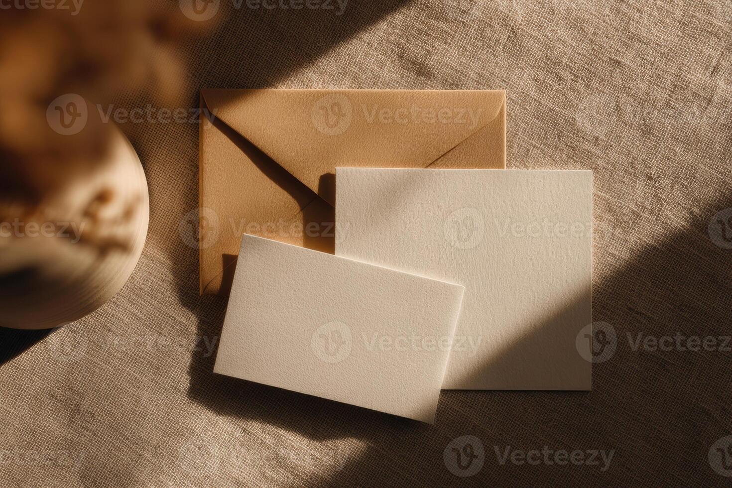 A white envelope and a brown envelope sitting on a table photo
