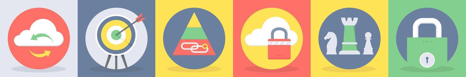 5 round seo and development icons such as cloud synchronization, target vector